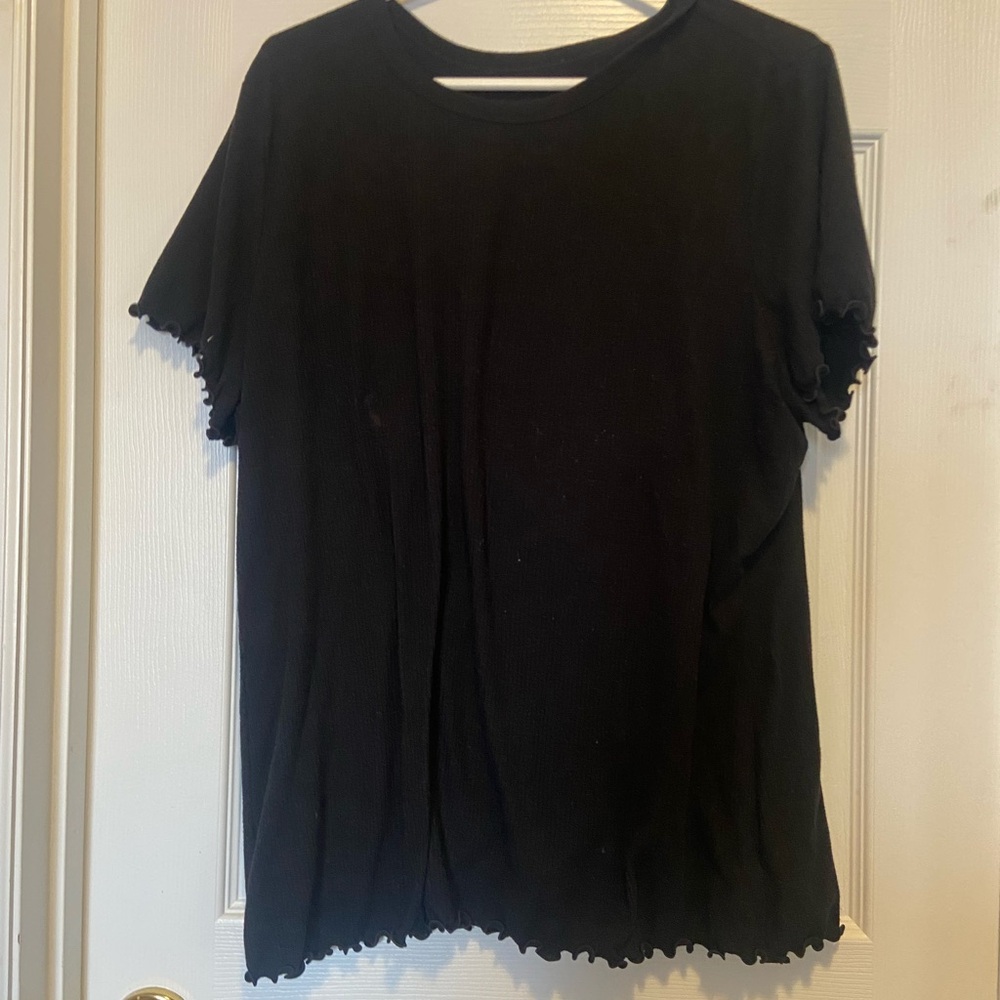 Torrid Black Rib Knit Lettuce Trim Top